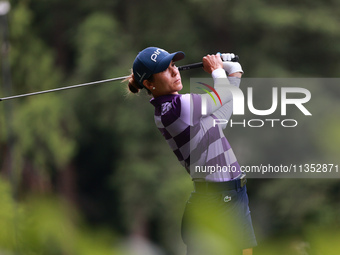 Azahara Munoz of Spain tees off on the 11th hole during Day Three of the KPMG Women's PGA Championship at Sahalee Country Club in Sammamish,...