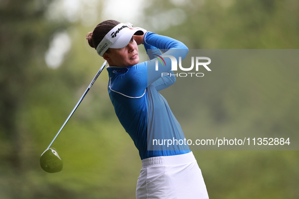 Esther Henseleit of Germany tees off on the 11th hole during Day Three of the KPMG Women's PGA Championship at Sahalee Country Club in Samma...