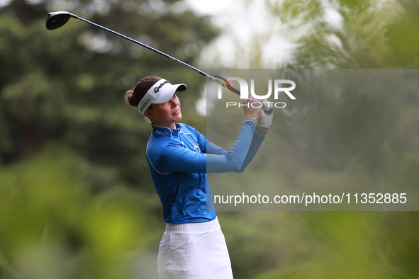 Esther Henseleit of Germany tees off on the 11th hole during Day Three of the KPMG Women's PGA Championship at Sahalee Country Club in Samma...