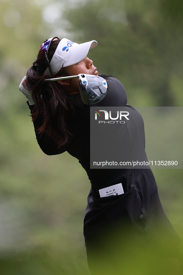 Arpichaya Yubol of Thailand tees off on the 11th hole during Day Three of the KPMG Women's PGA Championship at Sahalee Country Club in Samma...