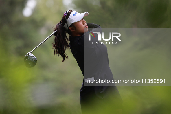 Arpichaya Yubol of Thailand tees off on the 11th hole during Day Three of the KPMG Women's PGA Championship at Sahalee Country Club in Samma...