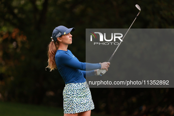 Morgane Metraux of Switzerland plays her second shot on the 10th hole during Day Three of the KPMG Women's PGA Championship at Sahalee Count...