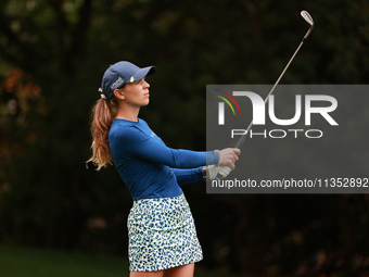 Morgane Metraux of Switzerland plays her second shot on the 10th hole during Day Three of the KPMG Women's PGA Championship at Sahalee Count...