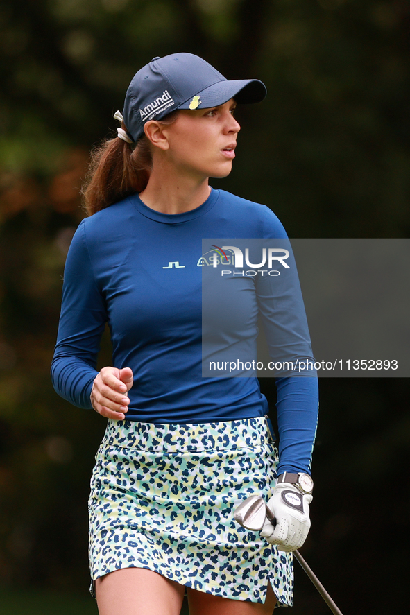 Morgane Metraux of Switzerland plays her second shot on the 10th hole during Day Three of the KPMG Women's PGA Championship at Sahalee Count...