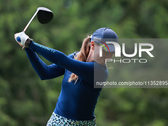 Morgane Metraux of Switzerland tees off on the 11th hole during Day Three of the KPMG Women's PGA Championship at Sahalee Country Club in Sa...