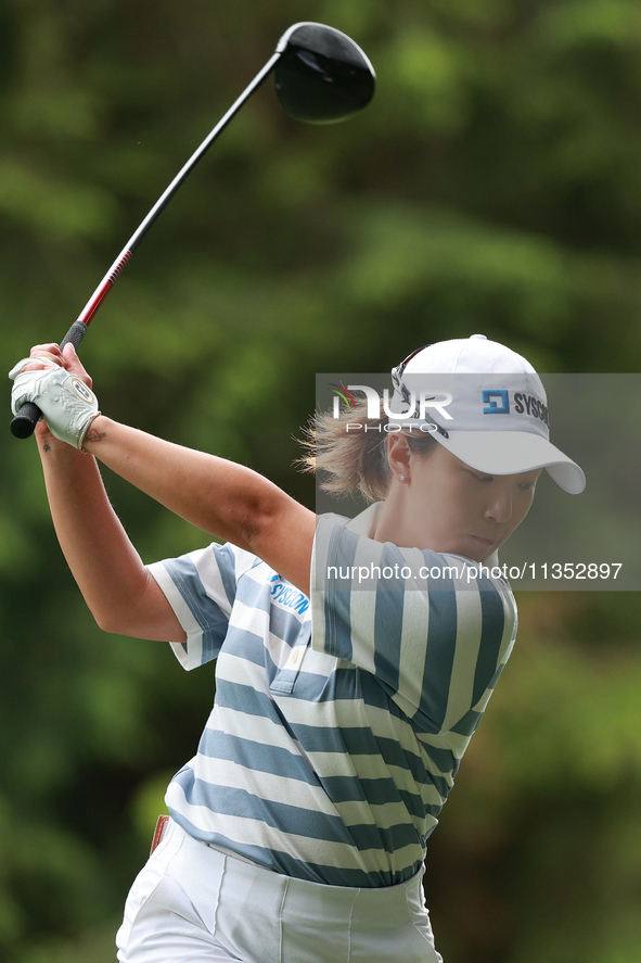 Jiwon Jeon of Republic of Korea tees off on the 11th hole during Day Three of the KPMG Women's PGA Championship at Sahalee Country Club in S...