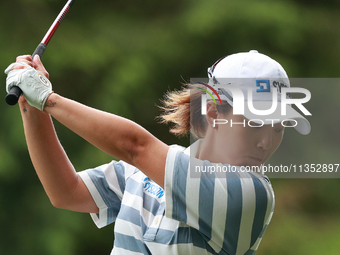 Jiwon Jeon of Republic of Korea tees off on the 11th hole during Day Three of the KPMG Women's PGA Championship at Sahalee Country Club in S...