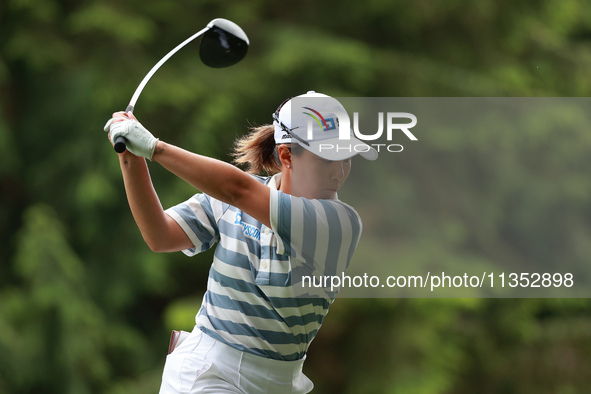 Jiwon Jeon of Republic of Korea tees off on the 11th hole during Day Three of the KPMG Women's PGA Championship at Sahalee Country Club in S...