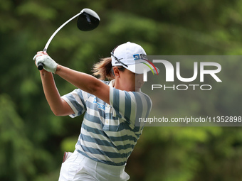 Jiwon Jeon of Republic of Korea tees off on the 11th hole during Day Three of the KPMG Women's PGA Championship at Sahalee Country Club in S...