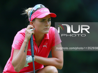 Lexi Thompson of Florida looks over the 15th green during the third round of the KPMG Women's PGA Championship at Sahalee Country Club on Sa...