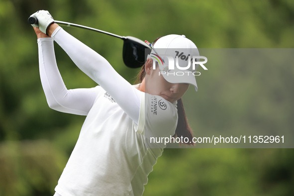 Mi Hyang Lee of Republic of Korea tees off onthe 11th hole during Day Three of the KPMG Women's PGA Championship at Sahalee Country Club in...