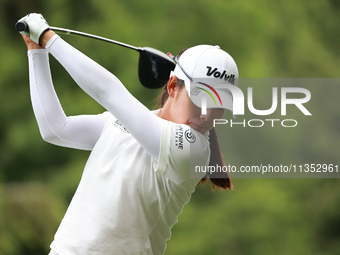 Mi Hyang Lee of Republic of Korea tees off onthe 11th hole during Day Three of the KPMG Women's PGA Championship at Sahalee Country Club in...