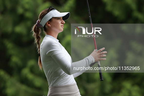 Gabriela Ruffels of Australia tees off on the 11th hokle during Day Three of the KPMG Women's PGA Championship at Sahalee Country Club in Sa...