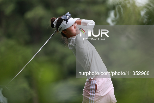 Grace Kim Australia tees off on the 11th hole during Day Three of the KPMG Women's PGA Championship at Sahalee Country Club in Sammamish, Wa...