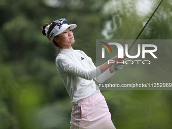 Grace Kim Australia tees off on the 11th hole during Day Three of the KPMG Women's PGA Championship at Sahalee Country Club in Sammamish, Wa...