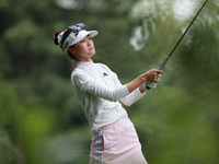 Grace Kim Australia tees off on the 11th hole during Day Three of the KPMG Women's PGA Championship at Sahalee Country Club in Sammamish, Wa...