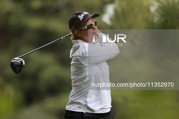 Ashleigh Buhai of South Africa tees off on the 11th hole during Day Three of the KPMG Women's PGA Championship at Sahalee Country Club in Sa...