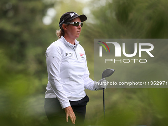 Ashleigh Buhai of South Africa tees off on the 11th hole during Day Three of the KPMG Women's PGA Championship at Sahalee Country Club in Sa...