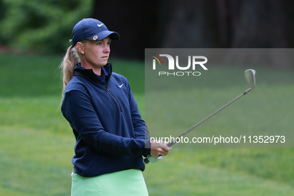 Frida Kinhult of Sweden prepares to play her second shot on the 10th hole during Day Three of the KPMG Women's PGA Championship at Sahalee C...