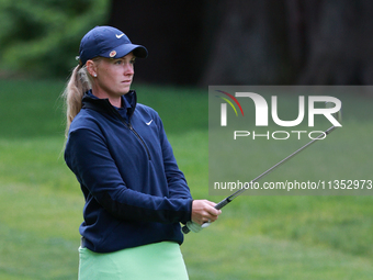 Frida Kinhult of Sweden prepares to play her second shot on the 10th hole during Day Three of the KPMG Women's PGA Championship at Sahalee C...