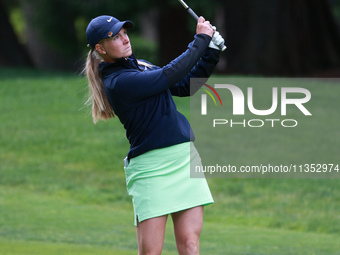 Frida Kinhult of Sweden follows her fairway shot toward the 10th green during Day Three of the KPMG Women's PGA Championship at Sahalee Coun...