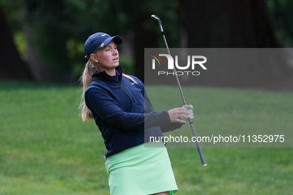 Frida Kinhult of Sweden follows her fairway shot toward the 10th green during Day Three of the KPMG Women's PGA Championship at Sahalee Coun...