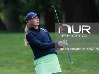 Frida Kinhult of Sweden follows her fairway shot toward the 10th green during Day Three of the KPMG Women's PGA Championship at Sahalee Coun...