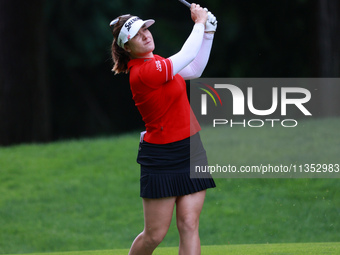 Hannah Green of Australia follows her fairway shot on the 10th hole during Day Three of the KPMG Women's PGA Championship at Sahalee Country...