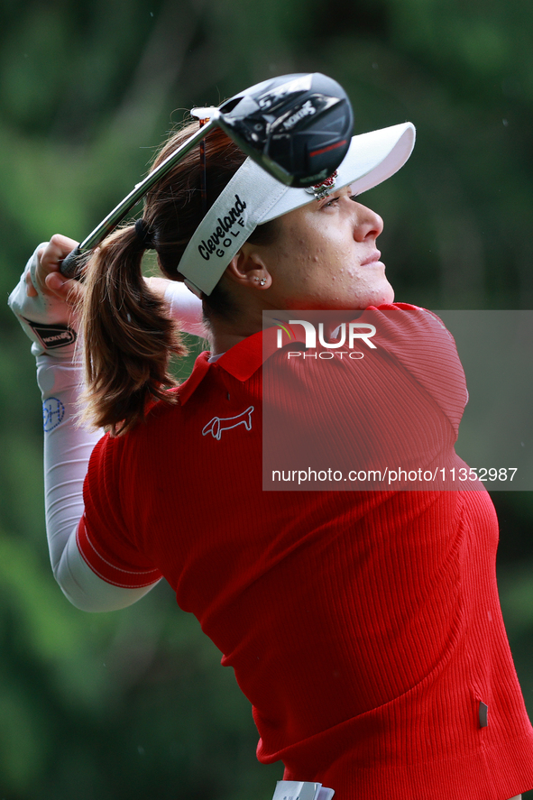 Hannah Green of Australia tees off on the 11th hole during Day Three of the KPMG Women's PGA Championship at Sahalee Country Club in Sammami...