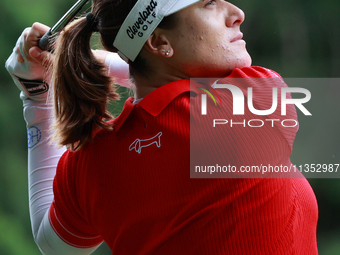 Hannah Green of Australia tees off on the 11th hole during Day Three of the KPMG Women's PGA Championship at Sahalee Country Club in Sammami...