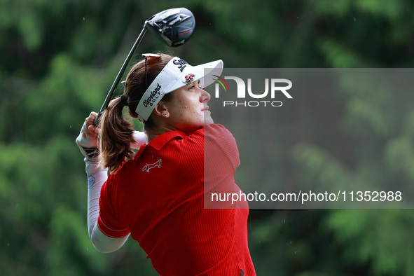 Hannah Green of Australia tees off on the 11th hole during Day Three of the KPMG Women's PGA Championship at Sahalee Country Club in Sammami...