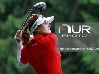 Hannah Green of Australia tees off on the 11th hole during Day Three of the KPMG Women's PGA Championship at Sahalee Country Club in Sammami...