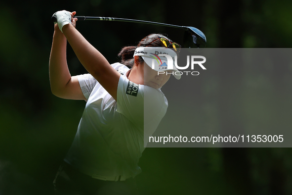 Haeran Ryu of Republic of Korea tees off on the second hole during Day Three of the KPMG Women's PGA Championship at Sahalee Country Club in...