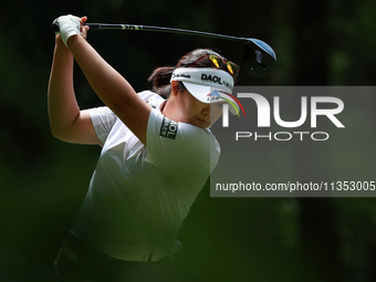 Haeran Ryu of Republic of Korea tees off on the second hole during Day Three of the KPMG Women's PGA Championship at Sahalee Country Club in...