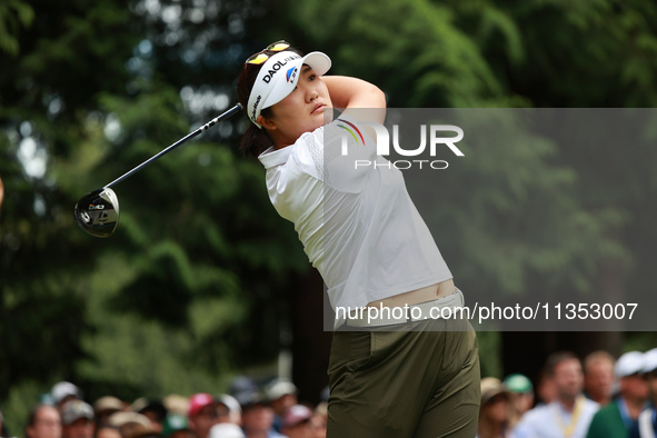 Haeran Ryu of Republic of Korea tees off on the 7th hole during Day Three of the KPMG Women's PGA Championship at Sahalee Country Club in Sa...