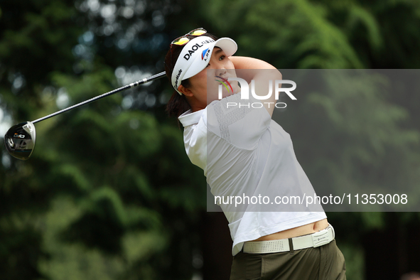 Haeran Ryu of Republic of Korea tees off on the 7th hole during Day Three of the KPMG Women's PGA Championship at Sahalee Country Club in Sa...