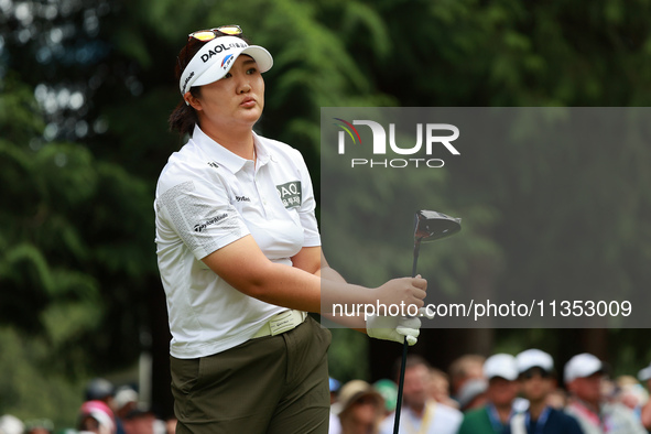 Haeran Ryu of Republic of Korea tees off on the 7th hole during Day Three of the KPMG Women's PGA Championship at Sahalee Country Club in Sa...