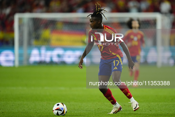 Nico Williams left winger of Spain and Athletic Club Bilbao during the UEFA EURO 2024 group stage match between Spain and Italy at Arena Auf...