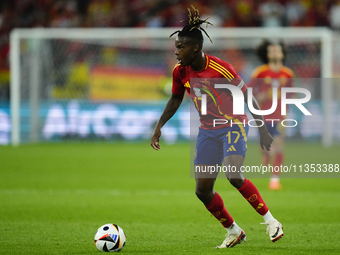 Nico Williams left winger of Spain and Athletic Club Bilbao during the UEFA EURO 2024 group stage match between Spain and Italy at Arena Auf...