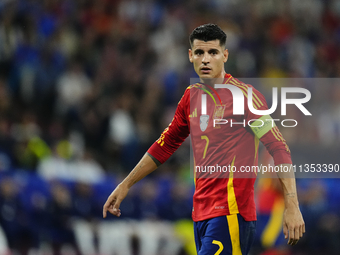 Alvaro Morata centre-forward of Spain and Atletico de Madrid during the UEFA EURO 2024 group stage match between Spain and Italy at Arena Au...