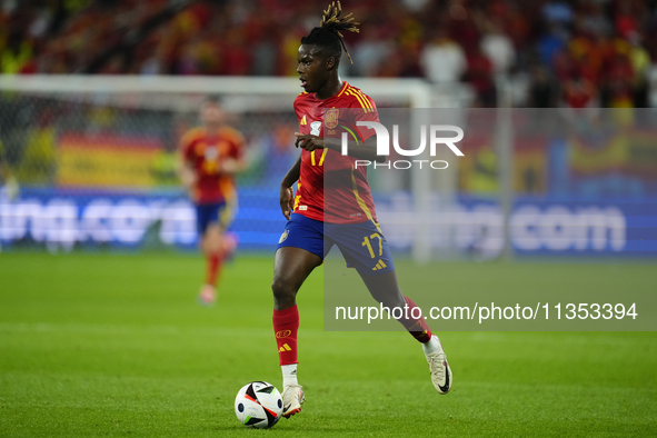 Nico Williams left winger of Spain and Athletic Club Bilbao during the UEFA EURO 2024 group stage match between Spain and Italy at Arena Auf...