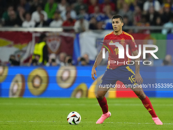 Rodrigo Hernandez defensive midfield of Spain and Manchester City during the UEFA EURO 2024 group stage match between Spain and Italy at Are...