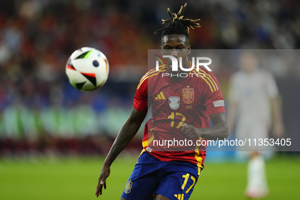 Nico Williams left winger of Spain and Athletic Club Bilbao during the UEFA EURO 2024 group stage match between Spain and Italy at Arena Auf...