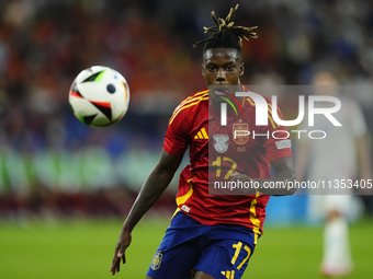 Nico Williams left winger of Spain and Athletic Club Bilbao during the UEFA EURO 2024 group stage match between Spain and Italy at Arena Auf...