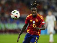 Nico Williams left winger of Spain and Athletic Club Bilbao during the UEFA EURO 2024 group stage match between Spain and Italy at Arena Auf...