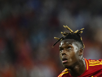 Nico Williams left winger of Spain and Athletic Club Bilbao during the UEFA EURO 2024 group stage match between Spain and Italy at Arena Auf...