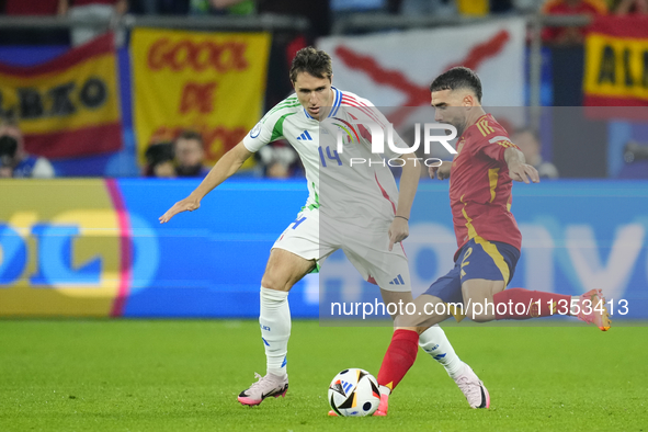 Daniel Carvajal right-back of Spain and Real Madrid and Federico Chiesa left winger of Italy and Juventus FC compete for the ball during the...