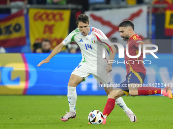 Daniel Carvajal right-back of Spain and Real Madrid and Federico Chiesa left winger of Italy and Juventus FC compete for the ball during the...