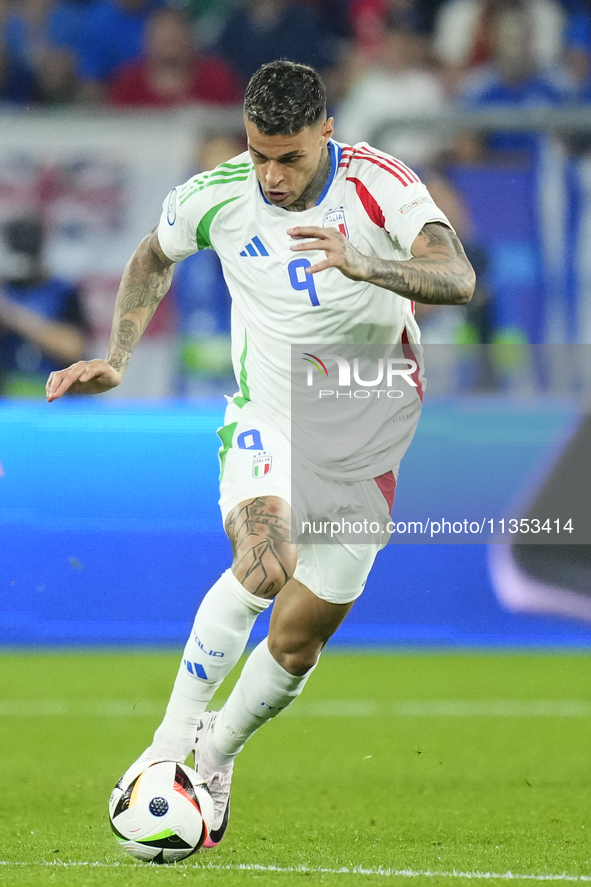 Gianluca Scamacca centre-forward of Italy and Atalanta BC during the UEFA EURO 2024 group stage match between Spain and Italy at Arena AufSc...