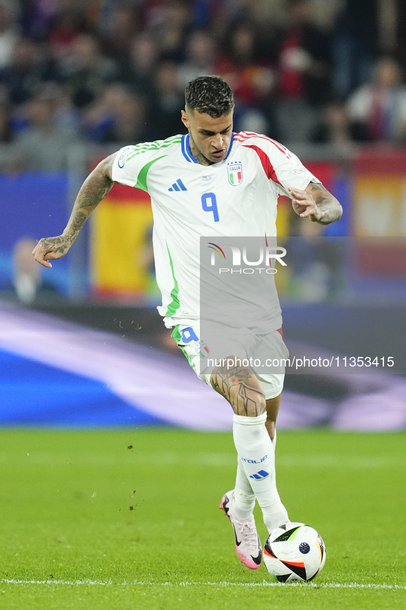 Gianluca Scamacca centre-forward of Italy and Atalanta BC during the UEFA EURO 2024 group stage match between Spain and Italy at Arena AufSc...